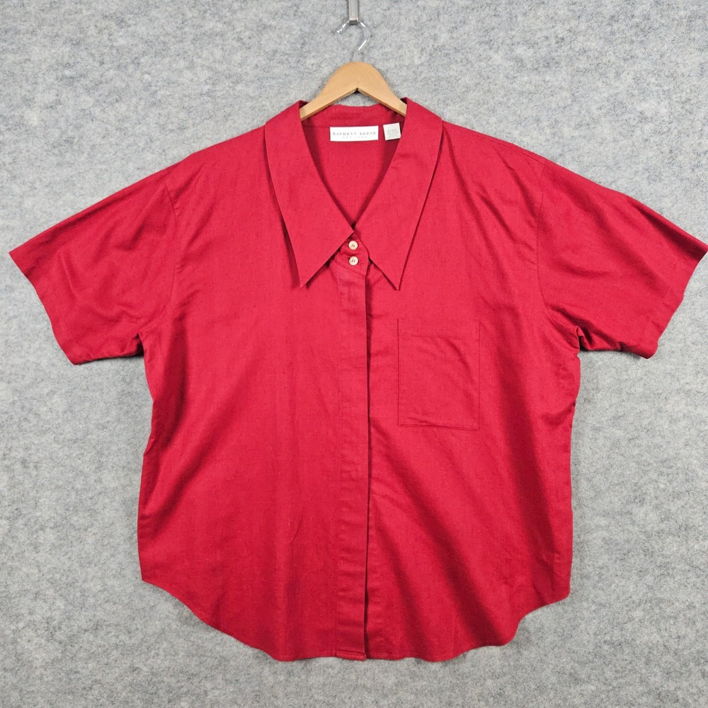 Kathryn Deene New York Red Linen Blend Button Down Short Sleeve Shirt Size 22/24